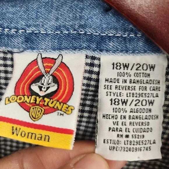 Vintage Looney Tunes Tweety Checkered Short Sleeve Button Women's Shirt 18W/20 - Picture 5 of 8